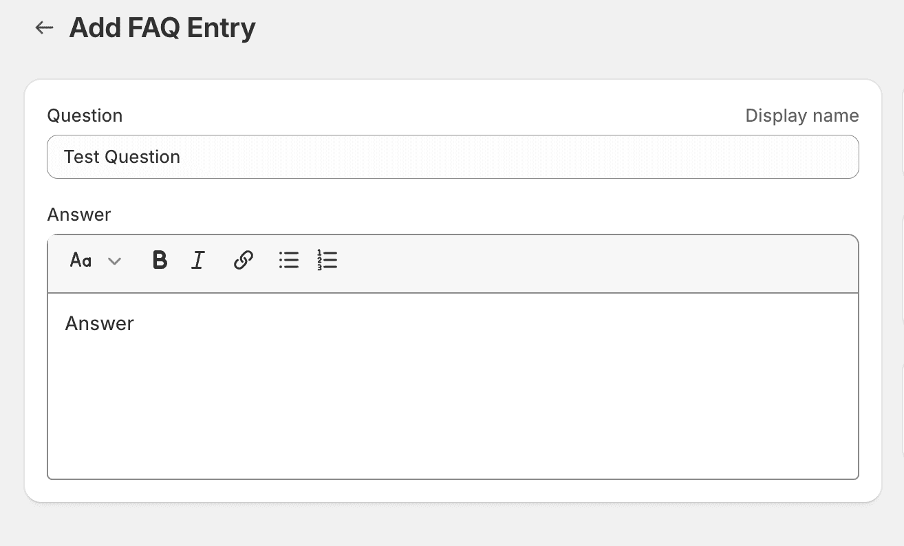 Add faq entry in shopify