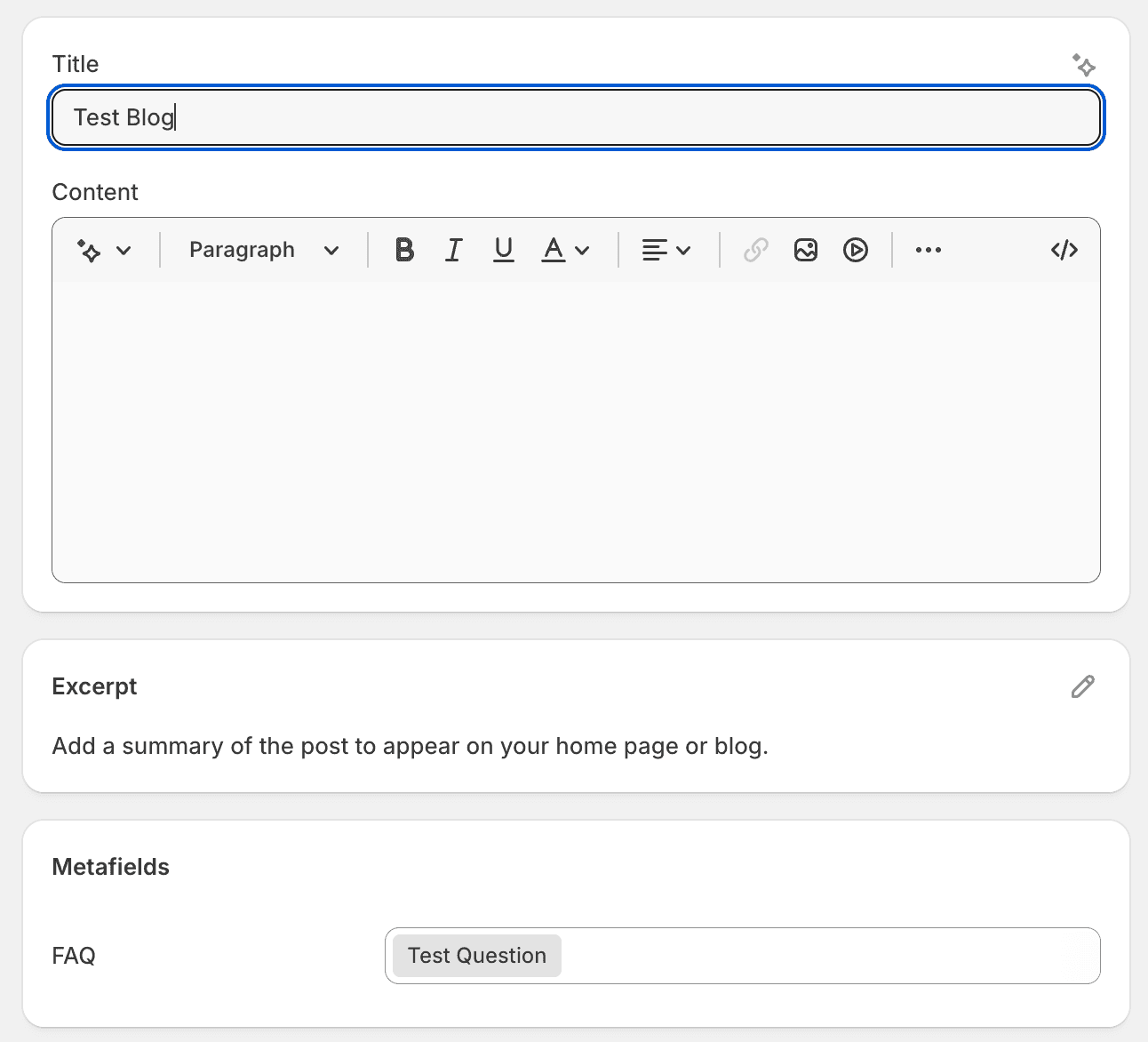 Add a metafield to blog post in shopify